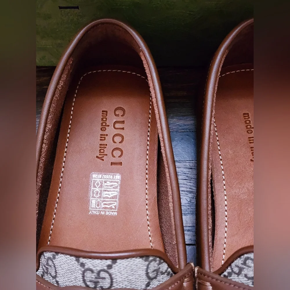 $850 New Gucci GG Interlocking Men Driver Loafer Brown Leather Shoes G 8.5/US 9